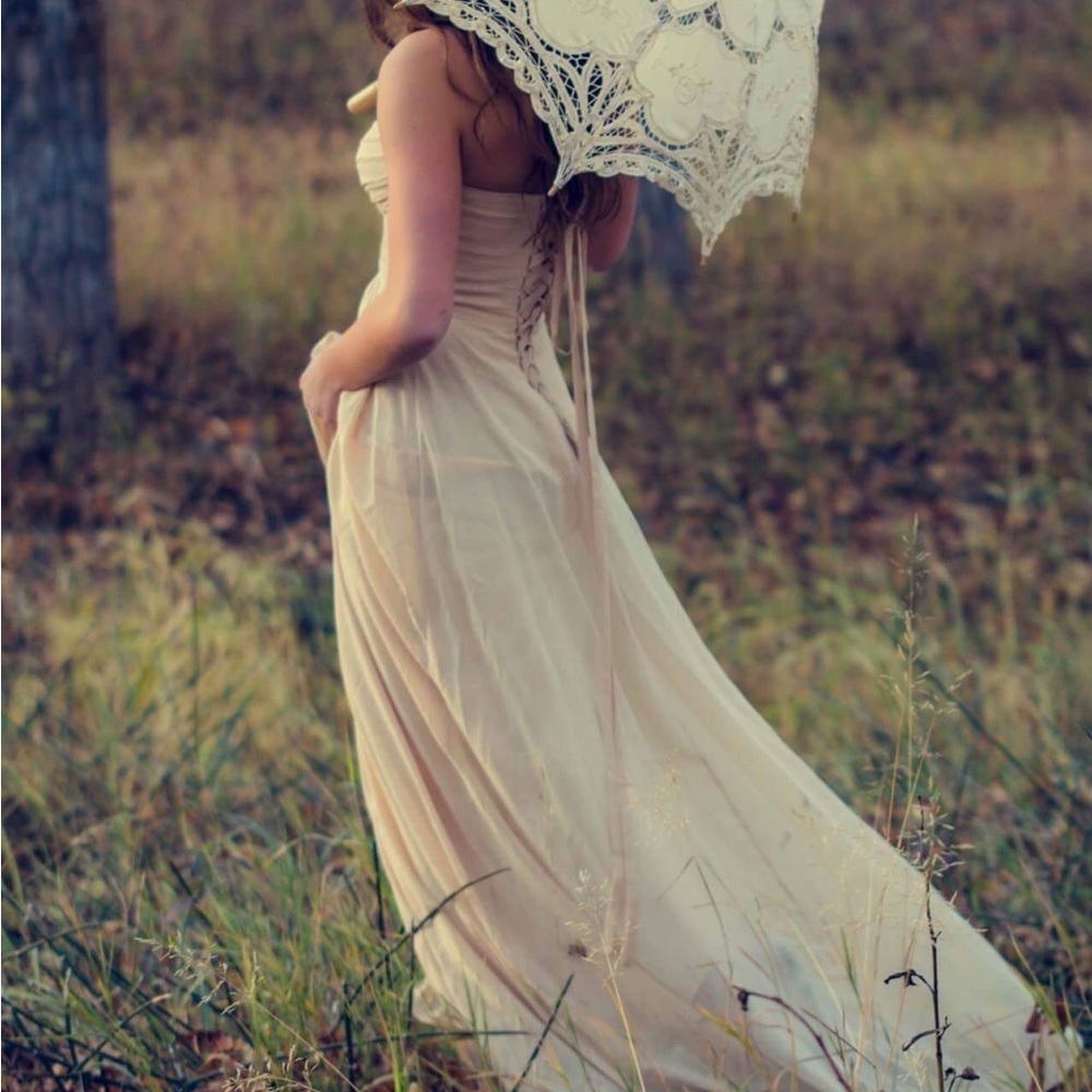 Cream Colored Gorgeous Flowing Corset Back Dress